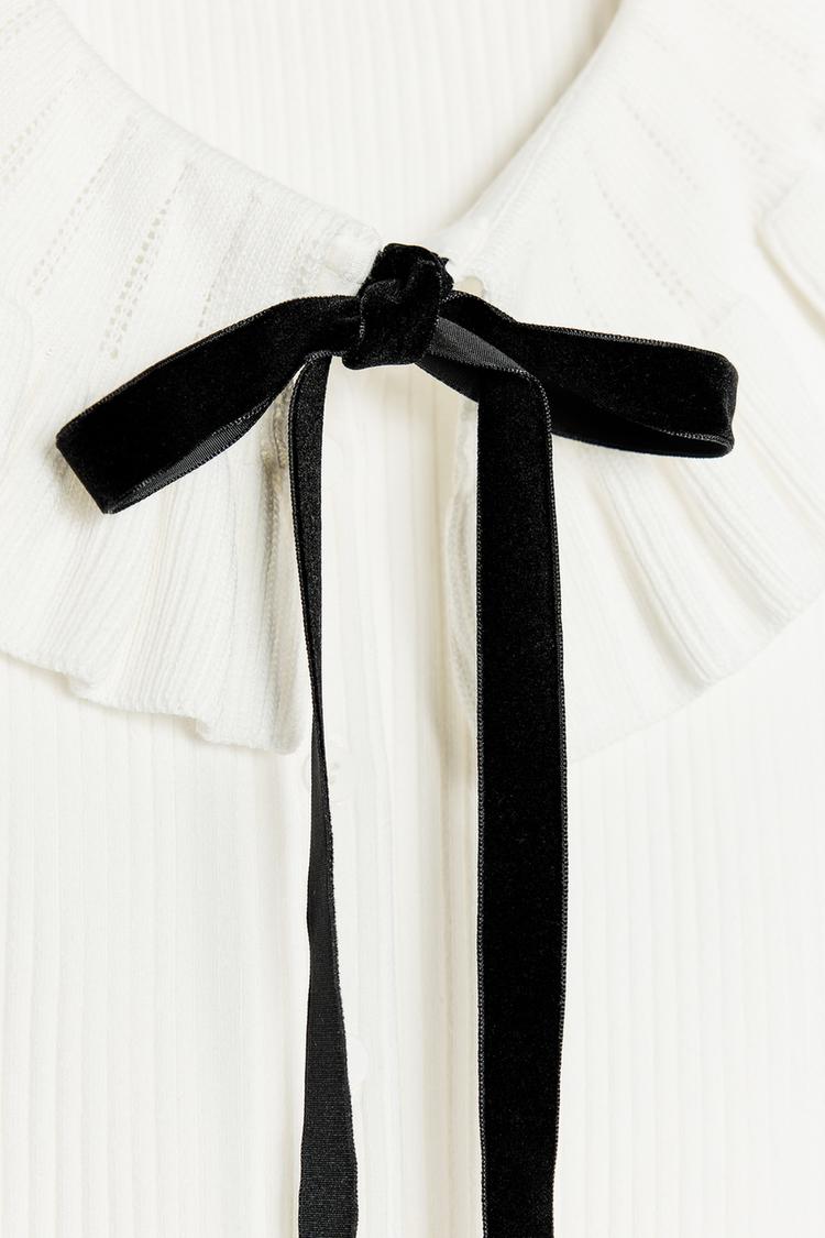 Top with Knit Collar and Bow