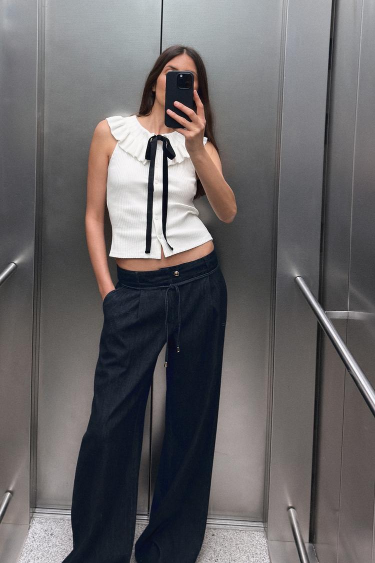 Top with Knit Collar and Bow